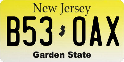 NJ license plate B53OAX