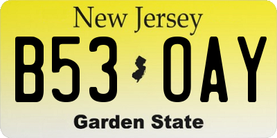 NJ license plate B53OAY