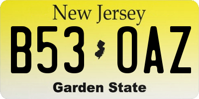 NJ license plate B53OAZ