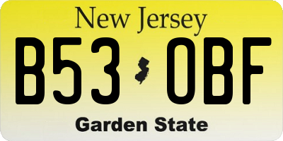 NJ license plate B53OBF