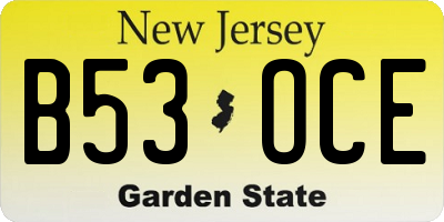NJ license plate B53OCE