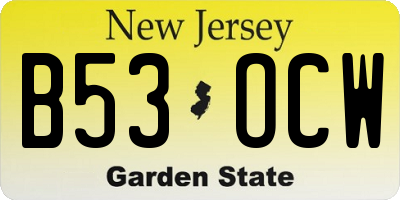 NJ license plate B53OCW