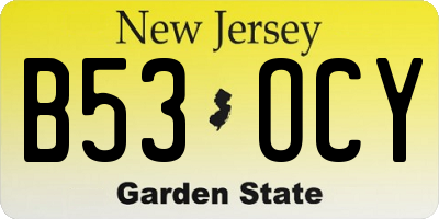 NJ license plate B53OCY