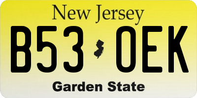NJ license plate B53OEK