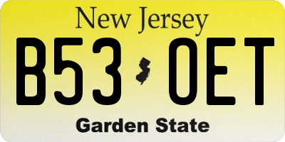 NJ license plate B53OET