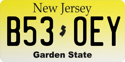 NJ license plate B53OEY