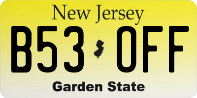 NJ license plate B53OFF