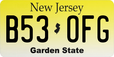 NJ license plate B53OFG