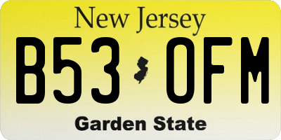 NJ license plate B53OFM