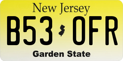 NJ license plate B53OFR