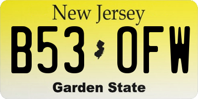 NJ license plate B53OFW