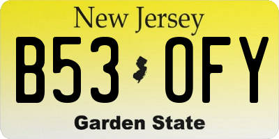 NJ license plate B53OFY