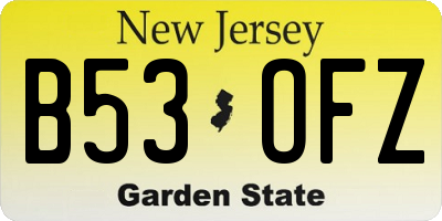 NJ license plate B53OFZ