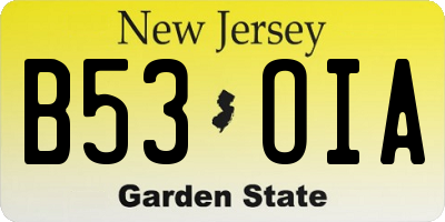 NJ license plate B53OIA
