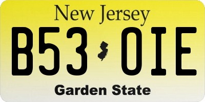 NJ license plate B53OIE