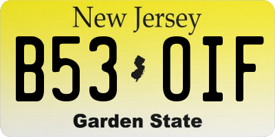 NJ license plate B53OIF