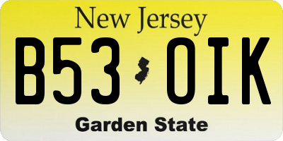 NJ license plate B53OIK