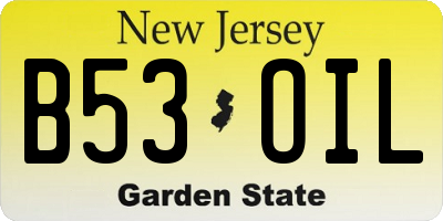NJ license plate B53OIL