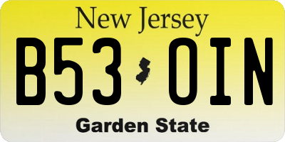 NJ license plate B53OIN