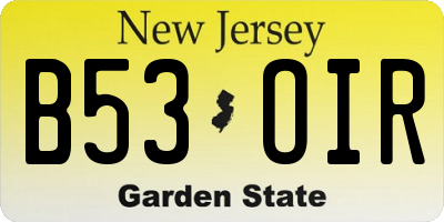 NJ license plate B53OIR