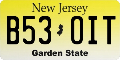 NJ license plate B53OIT