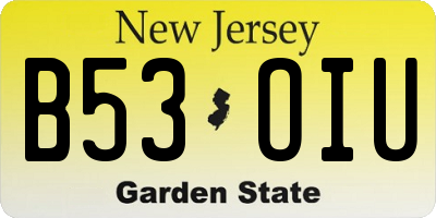NJ license plate B53OIU