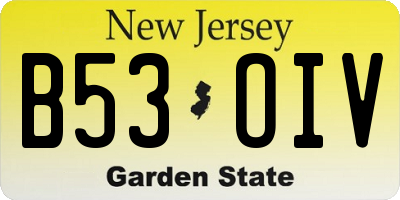 NJ license plate B53OIV