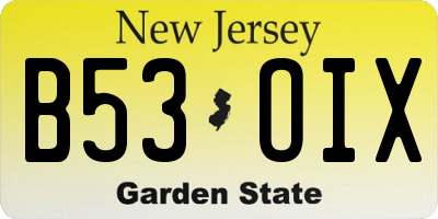 NJ license plate B53OIX