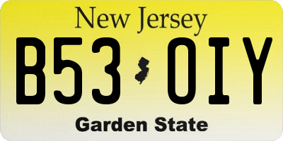 NJ license plate B53OIY