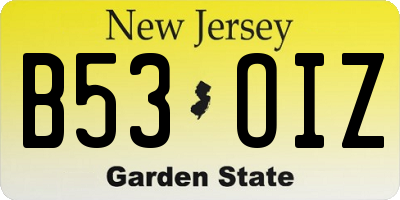 NJ license plate B53OIZ