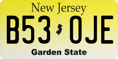 NJ license plate B53OJE