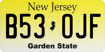 NJ license plate B53OJF
