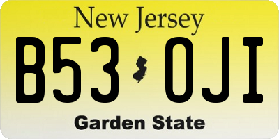 NJ license plate B53OJI