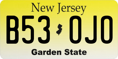NJ license plate B53OJO