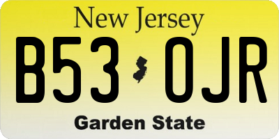 NJ license plate B53OJR