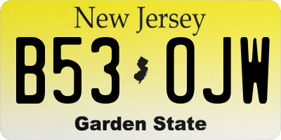 NJ license plate B53OJW