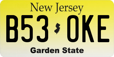 NJ license plate B53OKE