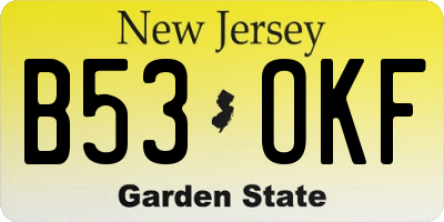 NJ license plate B53OKF