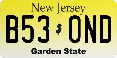 NJ license plate B53OND