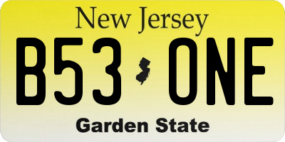 NJ license plate B53ONE