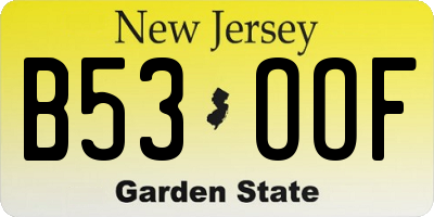 NJ license plate B53OOF