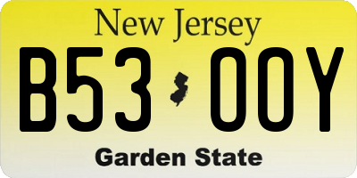 NJ license plate B53OOY
