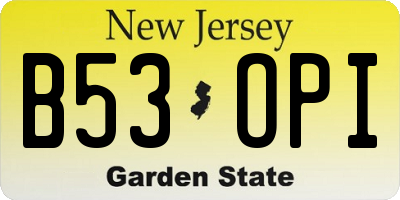 NJ license plate B53OPI