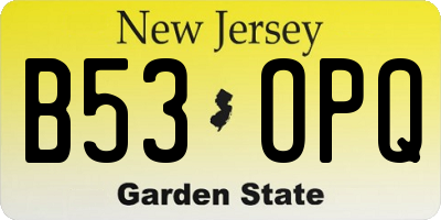 NJ license plate B53OPQ