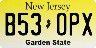 NJ license plate B53OPX