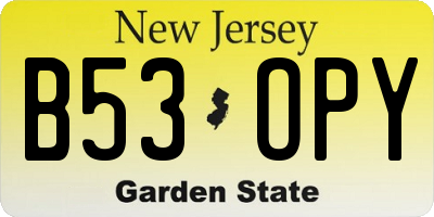 NJ license plate B53OPY