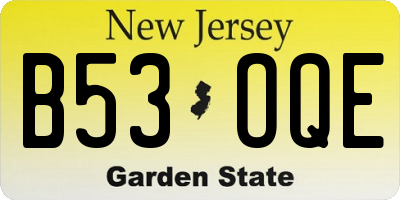 NJ license plate B53OQE