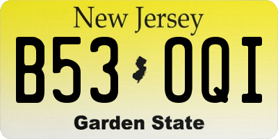 NJ license plate B53OQI