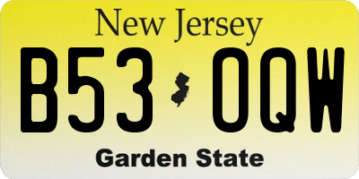 NJ license plate B53OQW