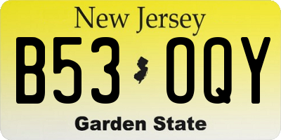 NJ license plate B53OQY